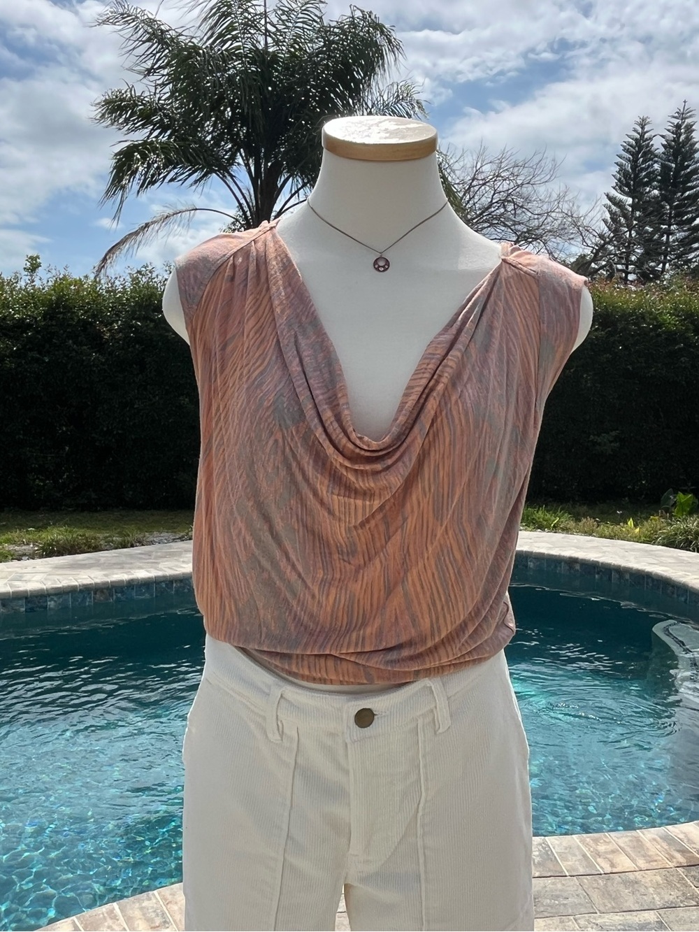Derek Lam Peach Pink Draped Cowl-Neck Top Size Small